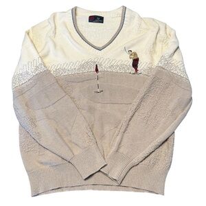 Vintage Isle of Cotton Men’s Textured Golf Sweater- Embroidered- Size Large
